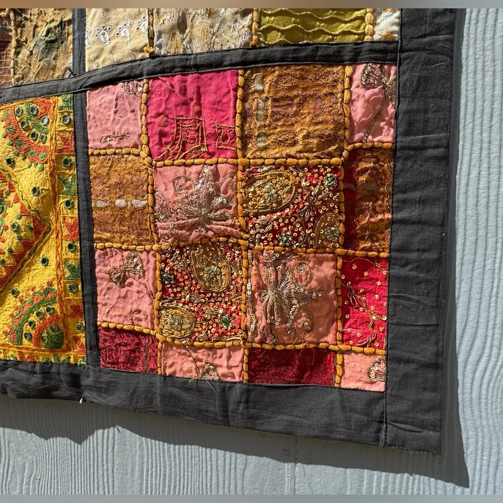 Vintage Early 2000s Pier 1 Square Indian Patchwork Tapestry